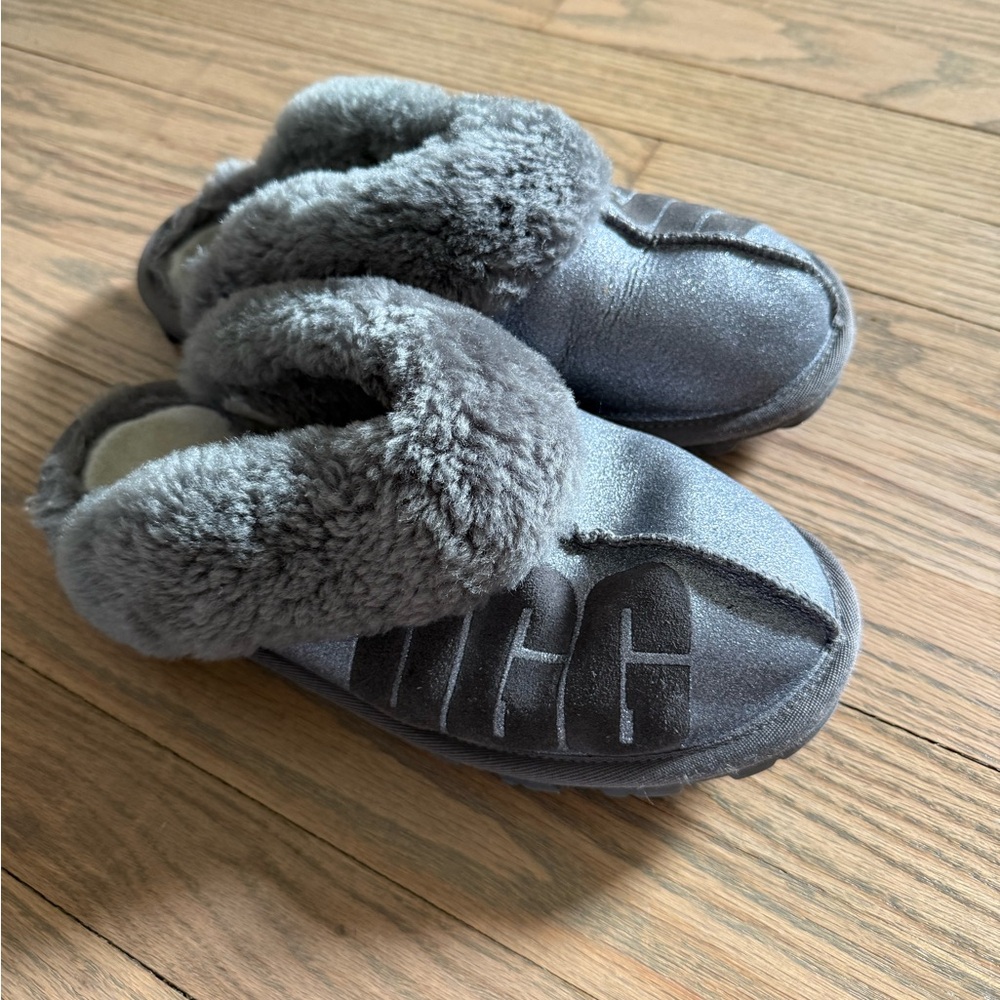 UGG Gray Shearling-Lined Slip-On Slippers